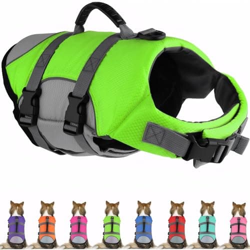 Mklhgty Dog Life Jacket, Reflective Adjustable Dog Life Vest with Rescue Handle for Swimming and Boating, Ripstop Pet Safety Life Preserver for Small, Medium and Large Dogs - Image 1