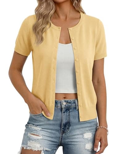 GRACE KARIN Butter Yellow Sweaters for Women, Summer Short Sleeve Sweater, Casual Outfits for Women Butter Yellow 2XL - Image 1