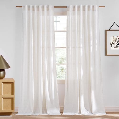 NICETOWN Cream Linen Doorway Curtains 80 inches Long, Rod Pocket & Back Tab Thick Flax Blend Semi Sheer Privacy with Light Filtering Window Treatments for Bedroom, W55 x L80, 2 Panels - Image 1