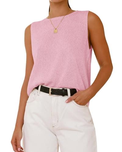 BTFBM Sleeveless Sweater Tops for Women 2026 Crew Neck Lightweight Casual Loose Tank Summer Outfits Fashion Clothing(Pink, Medium) - Image 1
