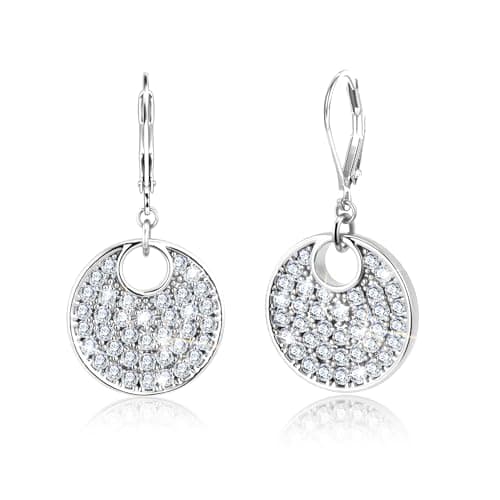 LANCHARMED Silver Earrings for Women Hypoallergenic Disc Drop Dangle Leverback Earrings Cubic Zirconia Sterling Silver Lightweight Circle Coin Jewelry for Women Gifts - Image 1
