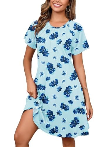 Heymoments Women's Short Sleeve Dress Floral Print XX-Large Plus Size Crewneck Casual Flowy Below Knee Length Sundress Comfortable Shirt Work Summer Cheap Boho Dresses with Pockets - Image 1