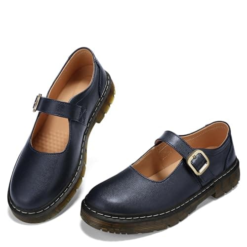 Azimaey Women's Mary Jane Flats Classic Comfort Slip-On Shoes - Breathable Lightweight Casual Dress Shoes for Women, Closed Toe Walking Shoes Fashion Cute & Everyday Comfort Navy Bule,11 US - Image 1