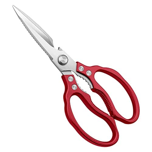 CGBE Kitchen Scissors All Purpose Heavy Duty, Ultra Sharp Stainless Steel Kitchen Shears Dishwasher Safe, Cooking Shears for Chicken, Poultry, Fish, Meat, Herbs & Grapes with Non-Slip Grips (Red) - Image 1