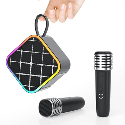 Mini Portable Karaoke Machine with 2 Wireless Mic,Home Karaoke System for Kids,Travel/Birthday Parties/Holidays,Bluetooth Speaker with Carry Handle,Ideal for Ages 3-12 - Image 1