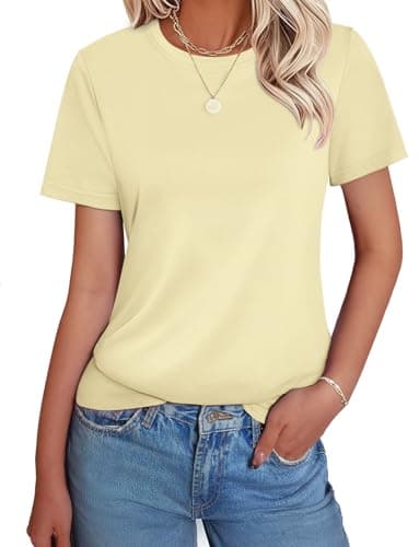GKBK Cotton Tshirts for Womens Short Sleeve Crewneck Casual Summer Tops Cute Basic Tee Tshirt Spring Outfits 2026 Trendy Light Yellow - Image 1