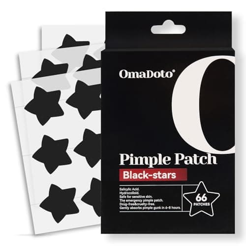 OMADOTO Star Pimple Patches for Face - Black Colors 66Pcs (14mm) Hydrocolloid Acne Patches, Day & Night Blemish/Zit Healing Pimple Patches(66count-Pack of 1) - Image 1