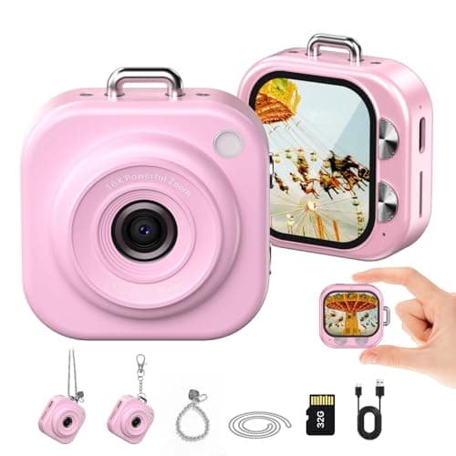 W & O Mini Keychain Digital Camera,1080p Mini Camera Charms with 32GB Card,Small Cameras for Photography with Long Battery Life,Pocket-Size Keychain Camera with Chain for Vlog, Party,Travel (Pink) - Image 1