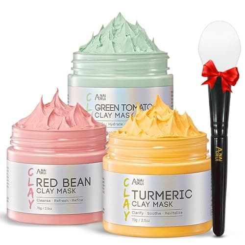 ANAI RUI 3 Pcs Pore Cleansing Face Mask Set Green Tomato Clay Mask - Turmeric Vitamin C Facial Mask Red Bean Refreshing Pore Mask, Relaxing Spa Gift Set Self Care for Women/Teens Girls 2.5 oz each - Image 1