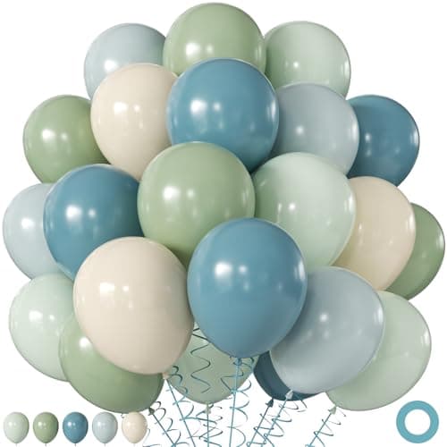 Sage Green Dusty Blue Balloons, 60Pcs 12 Inch Sage green Dusty blue Light Green Blue Sand White Balloons for Boho Baby Shower Bridal Shower Gender Reveal Anniversary Birthday Party Decorations - Image 1