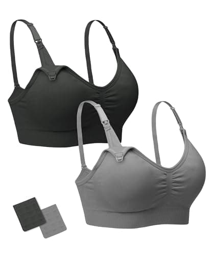 Stelle Nursing Bras Maternity Bra for Breastfeeding Pregnancy Wireless Bralette with Pads, Extenders (Black+Gray,L) - Image 1