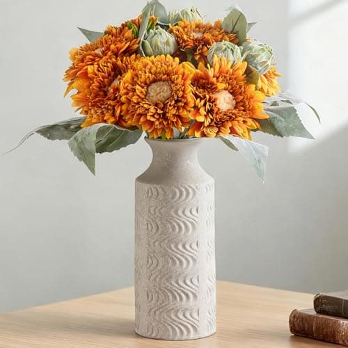 Ceramic Vases for Centerpieces - Large White Vase for Home Decor - 11 in Tall Rustic vase -Decorative Vintage Farmhouse Bud Vases for Table - Floral vases by Lyeec - Image 1