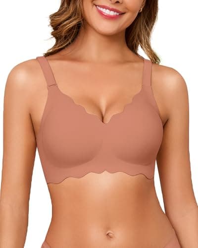 Seamless Jelly Bras for Women No Underwire Push Up Bra Full Coverage V-Neck Wirefree Bralettes Soft T-Shirt Everyday Bra, Red, XX-Large - Image 1