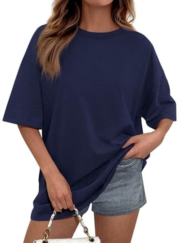 PRETTYGARDEN Womens 2026 Spring Going Out Tops Casual Short Sleeve Crewneck Loose Fit Basic Oversized T Shirts Summer Outfits (Navy Blue,Medium) - Image 1