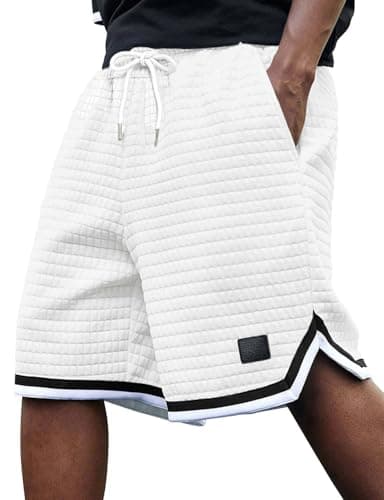 3rd hill Mens Athletic Sweat Shorts Casual Stretch Elastic Waist Waffle Workout Gym Shorts 7" Inseam Running Basketball Short with Pockets White Small - Image 1