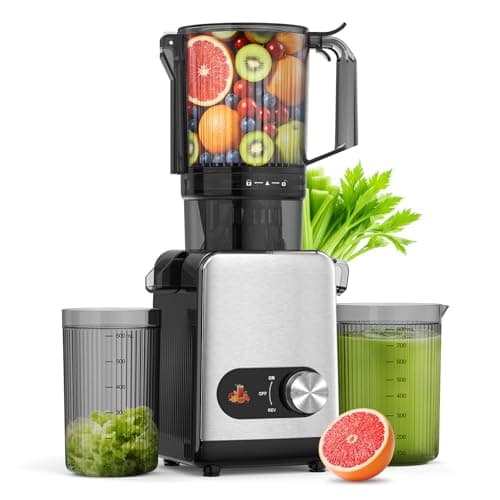 AGLUCKY Cold Press Juicer Machines, Large Feed Chute Juice Extractor Self Feeding Machine, High Juice Yield, Slow Masticating Juicer for Whole Vegetables & Fruits, Stainless Steel & Black