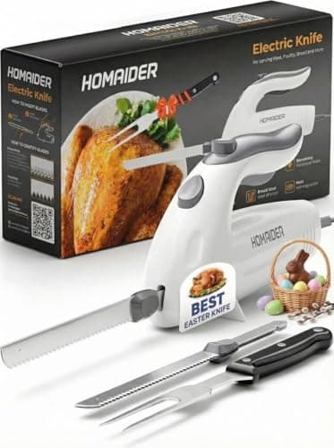 Homaider Electric Knife for Meat Slicing, Turkey, Carving Meat, Bread & More | Ergonomic Handle + 2 Carving Reciprocating Stainless Steel Blades and Serving Fork Included, 6 Foot Cord - Image 1