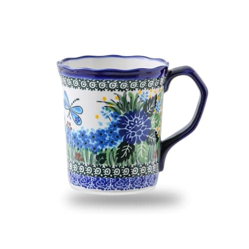 JINNTHE Ceramic Cup 13 oz, Handmade Premium Porcelain Mug for Coffee Americano Latte Cappuccino Milk Tea Cereal Cola Dishwasher Microwave Oven Safe Polish Pottery Elegent Gift for Mother Girl Women - Image 1