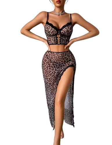 Avidlove Lingerie for Women 3 Pieces Set - Lace Long Nightgown with Side Split, Sexy Chemise for Bridal & Valentine's Day - Image 1