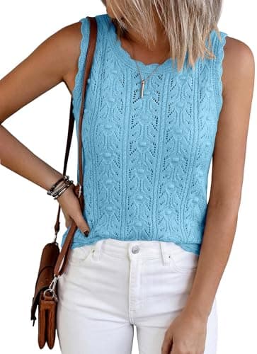 BTFBM Crochet Tops for Women Sleeveless Knit Sweater Vest Tank Top Summer Spring 2026 Cover Ups Beach Vacation Clothes(Baby Blue, Large) - Image 1
