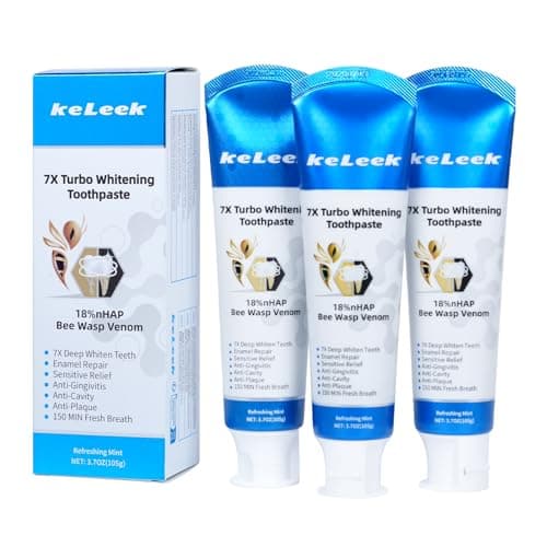 KeLeek 3-Pack 7X Turbo Whitening 18% Nano Hydroxyapatite Bee Wasp Venom Toothpaste for Remineralizing Enamel Gum Repair,Sensitive Relief,Anti-Gingivitis,Anti-Cavity,Anti-Plaque -150 MIN Fresh Breath - Image 1