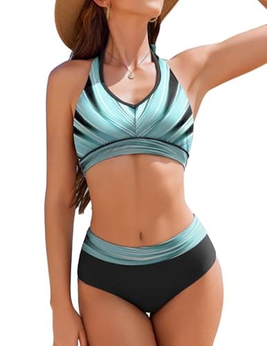 AI'MAGE Bikini Sets for Women High Waisted Two Piece Bathing Suit Tummy Control Swimsuits Halter Color Block Swimwear 2025 - Image 1