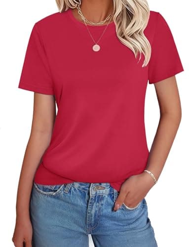 GKBK Cotton Tshirts for Womens Short Sleeve Summer Tops Casual Crewneck Cute Basic Tee Tshirt Spring Clothes Outfits 2026 Trendy Red - Image 1