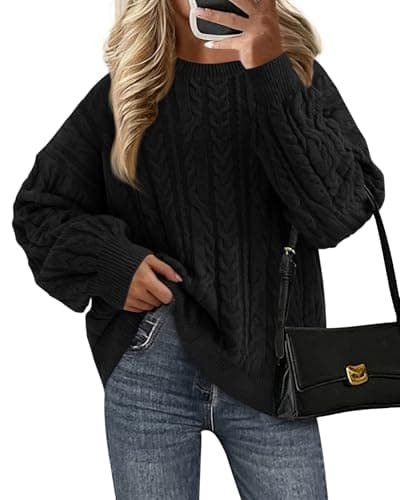 KIRUNDO Oversized Chunky Cable Knit Sweater Women 2026 Fall Fashion Cozy Long Sleeve Crewneck Pullover Winter Clothing(Black, X-Large) - Image 1