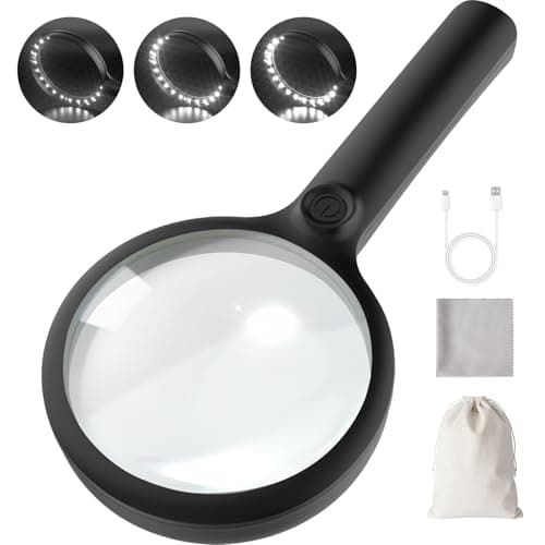 10X Magnifying Glass with Light, Upgraded Large 4.33" Handheld Illuminated Lighted Magnifier with 3 Light Modes for Seniors Reading, Coins, Jewelry, Close Work, Kids Nature Exploration(Black) - Image 1