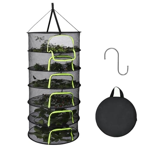 LUKETURE 6-Layer Hanging Herb Dryer Rack - with U-Zipper Mesh Net & Hook, Foldable Collapsible Drying Rack for Plants, Herbs, Flowers, Fish, Jerky, Laundry - Image 1