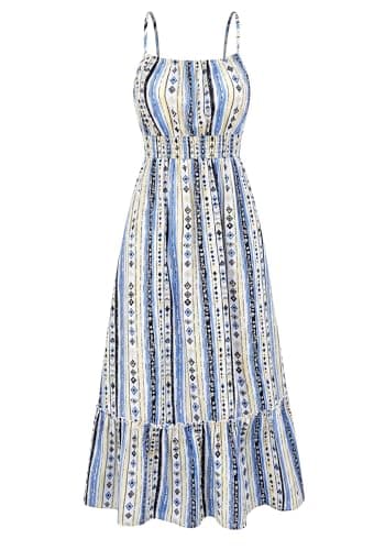 BTFBM Summer Dresses for Women 2026 Sleeveless Spaghetti Strap High Waist Boho Beach Vacation Clothes Spring Maxi Dress(Print Blue Apricot, Medium) - Image 1