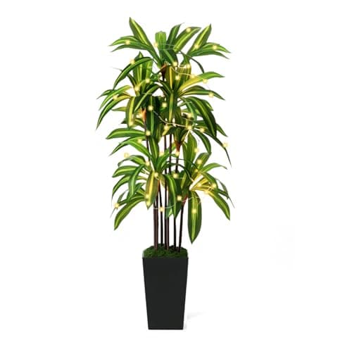 Artificial Dracaena Tree 5FT, Fake Plants with Black Tall Planter - Fake Tree Tall Faux Plants Indoor Floor Plant with Moss - Artificial Plants Indoor for Office Living Room Home Decor - Image 1