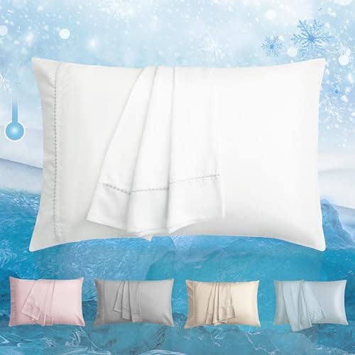 LOVSTOY Cooling Pillow Cases Set of 2,Queen Size Cool Pillowcases for Hair Skin and Hot Sleepers, Soft Silky Summer Pillow Cover with Envelope Closure, White, 20"x30" - Image 1