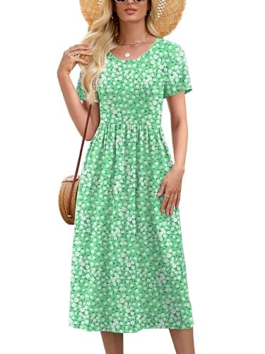 Heymoments Midi Dress for Women Fresh Daisy X-Large Wedding Guest A line Crewneck Short Sleeves Casual Flowy Swing Cocktail Slimming Birthday Party Summer Travel Long Midi Dresses - Image 1