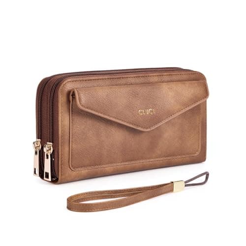 CLUCI Wallet Women Large Capacity Wristlet Purse for Women Long Ladies Wallet RFID Blocking Multi Credit Card Holder 1 Vintage Two-toned Brown - Image 1