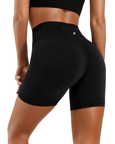 MXYMXY Women’s 6” High Waisted Biker Shorts — Sculpting Fit Tummy Control Workout Shorts Moisture-Wicking Athletic Running Shorts Black
