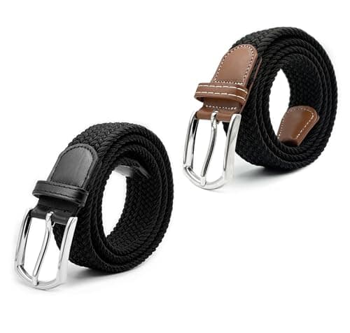 Myfunc 2Pack Belts No Holes Golf Jeans Pants Casual Stretchy Elastic Braided Woven Belt for Mens Boys Womens Girls - Image 1