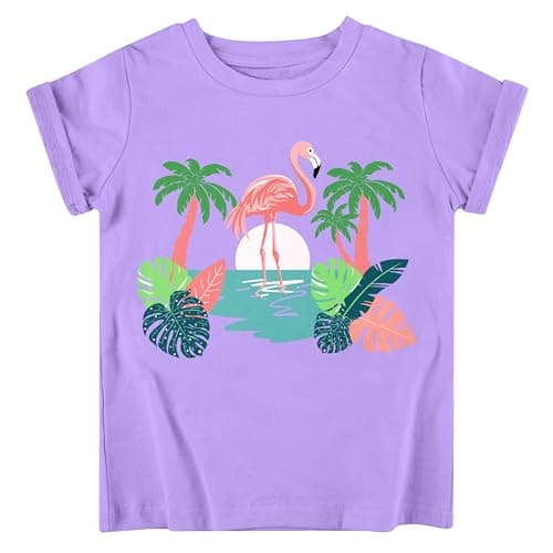 Funnycokid Little Girls Shirt 4T 5T Toddler Pink Tee Hawaiian Flamingo Animal T-Shirt Graphic Short Sleeve Clothes Tops - Image 1