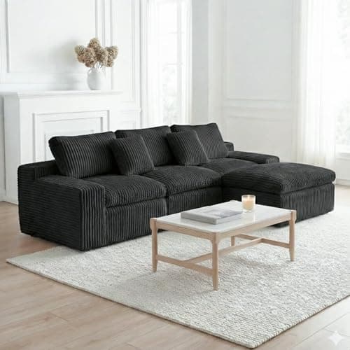 HipyMo 105" L-Shaped Boneless Cloud Couch, Modular Sectional Sofa with Ottoman and Extra-Wide Armrests, Deep Seat Sectional Couches for Living Room, High-Density Foam, No Assembly Required, Black - Image 1