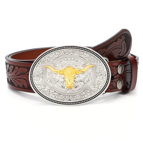 Western Leather Buckle Belt for Men Women Cowboy Cowgirl Leather Belts for Jeans Western Belts Men Country Western Party Christmas Gifts - Image 1