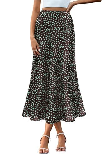 BTFBM Satin Skirts for Women 2025 Fall High Waisted A-Line Leopard Print Cocktail Wedding Long Silk Summer Midi Skirt(Dot Coffee Green, Medium) - Image 1