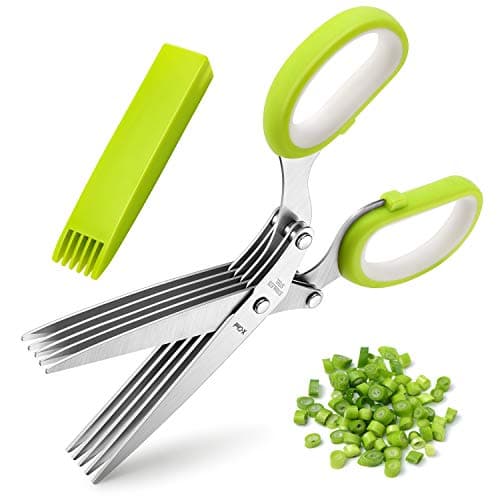 Herb Scissors, X-Chef Multipurpose 5 Blade Kitchen Herb Shears Herb Cutter with Safety Cover and Cleaning Comb for Chopping Basil Chive Parsley (Green) - Image 1