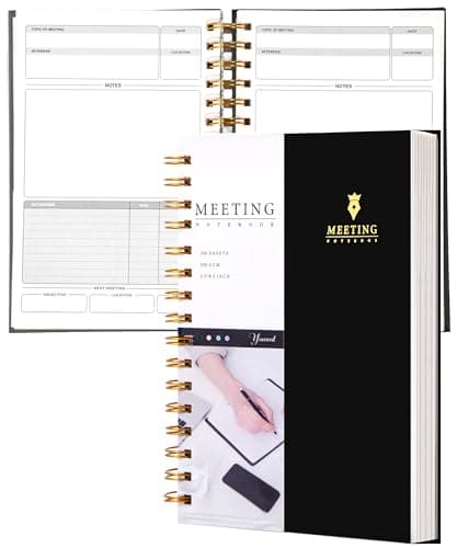 Meeting Notebook for Work with Action Items 5.5×8.5 Hardcover Spiral Meeting Planner for Office Business Meeting Work Notes Notebooks for Note Taking Professional Meeting Notebooks for Men Women,Black - Image 1