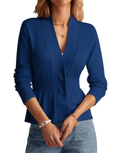Plus Size Cardigan for Women Fall Cropped Cardigan Lightweight Long Sleeve Knit Button Down Coatigan Royal Blue - Image 1