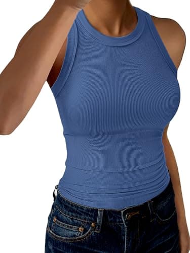 GKBK Racerback Tank Tops for Women High Neck Ribbed Sleeveless Fashion 2026 Summer Casual Basic Slim Fit Top Shirts Royal Blue S - Image 1