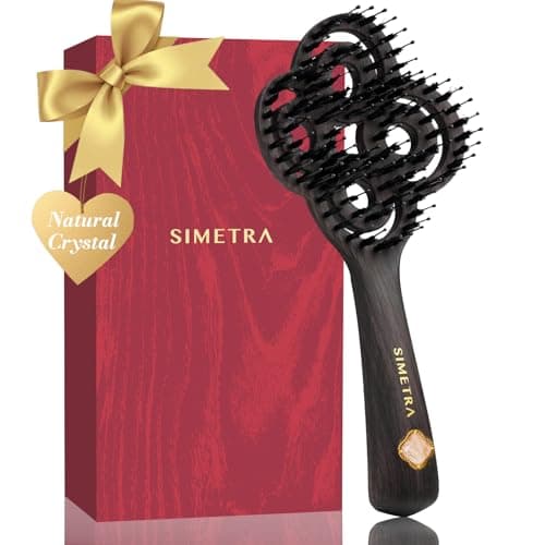 Simetra Detangler Hair Brush for Women and Men, Holiday Present - Original Detangling Brush for Curly Hair/Wet & Dry Hair, Natural Boar Bristles Hairbrush - Natural Crystal Inlay & 14K Gold Plating - Image 1