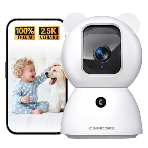CINMOORE 2.5K Pet/Dog Camera with Speaker/Phone App, No-Monthly-Fee AI Person/Pet/Cry Detection Security Camera Indoor, PTZ 2.4GHz WiFi Baby Monitor Cameras for Home Security, Night Vision, 2-Way Talk - Image 1