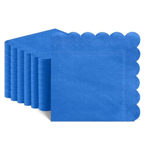 NatNarr 120 Pcs Royal Blue Napkins, Scalloped Blue Cocktail Napkins Disposable Beverage Dessert Napkin Patriotic Paper Napkin for Bar Birthday Baby Shower, 5 x 5 Inch - Image 1