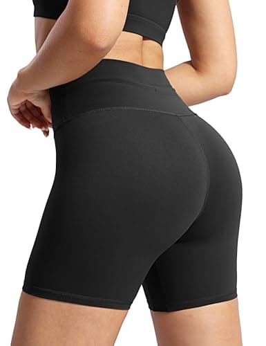 POSHDIVAH Women's Creamluxe Biker Shorts-6" High Waisted Drawstring Running Gym Volleyball Yoga Workout Shorts, Black Small - Image 1