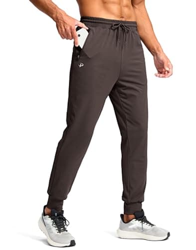 Pudolla Men's Lightweight Sweatpants with Pockets Ultra 4-Way Stretch Joggers Gym Workout Runing Athletic Track Pants(Brown M) - Image 1